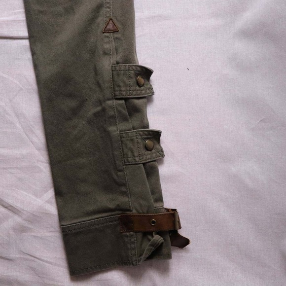 Ralph Lauren Women's Olive Green Cargo Pants Leather Trim Zipper Pockets Size 2 - Picture 8 of 14